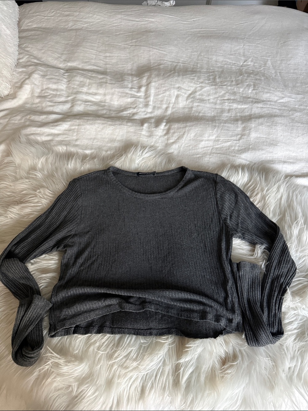 Brandy Melville Charcoal Ribbed Long-Sleeve Top